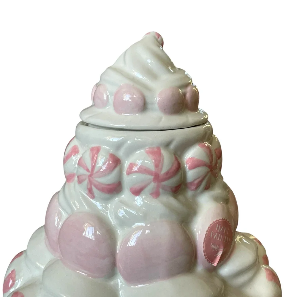 Pink Peppermint Candy Cookie Jar Holiday Canister by Peppermint & Pine NEW